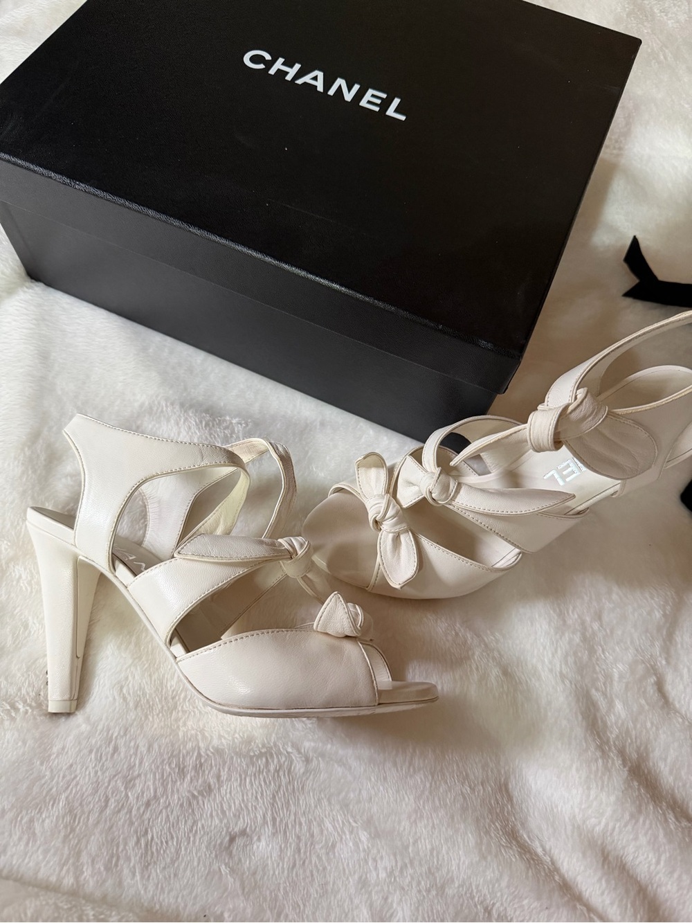 Chanel “Knots to Tie” Lambskin White Heels - FULL INCLUSION